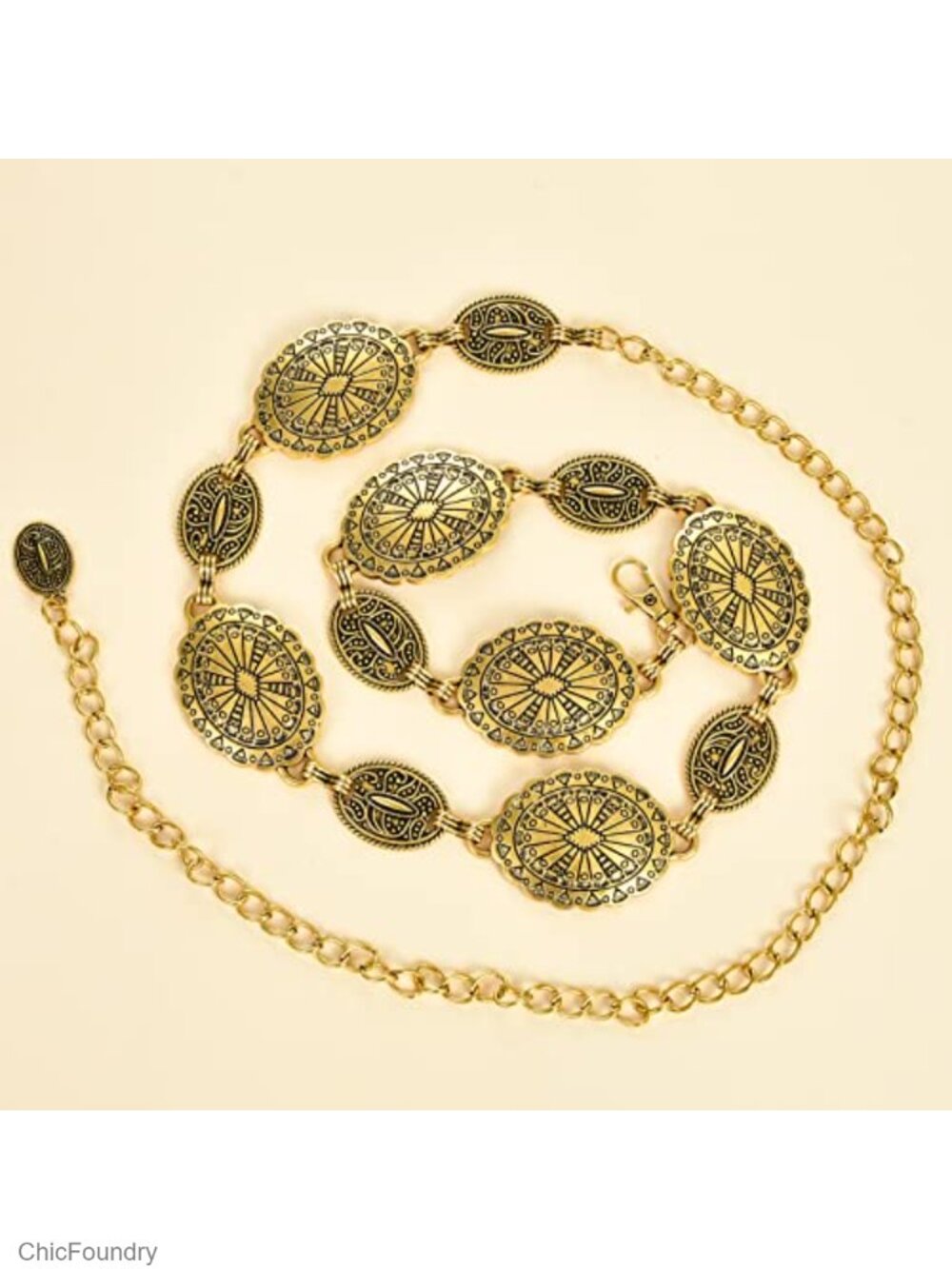 Waist Chain Curb Belt Gold Retro Turquoise Stone Punk Concho Western Belt for - Picture 6 of 6